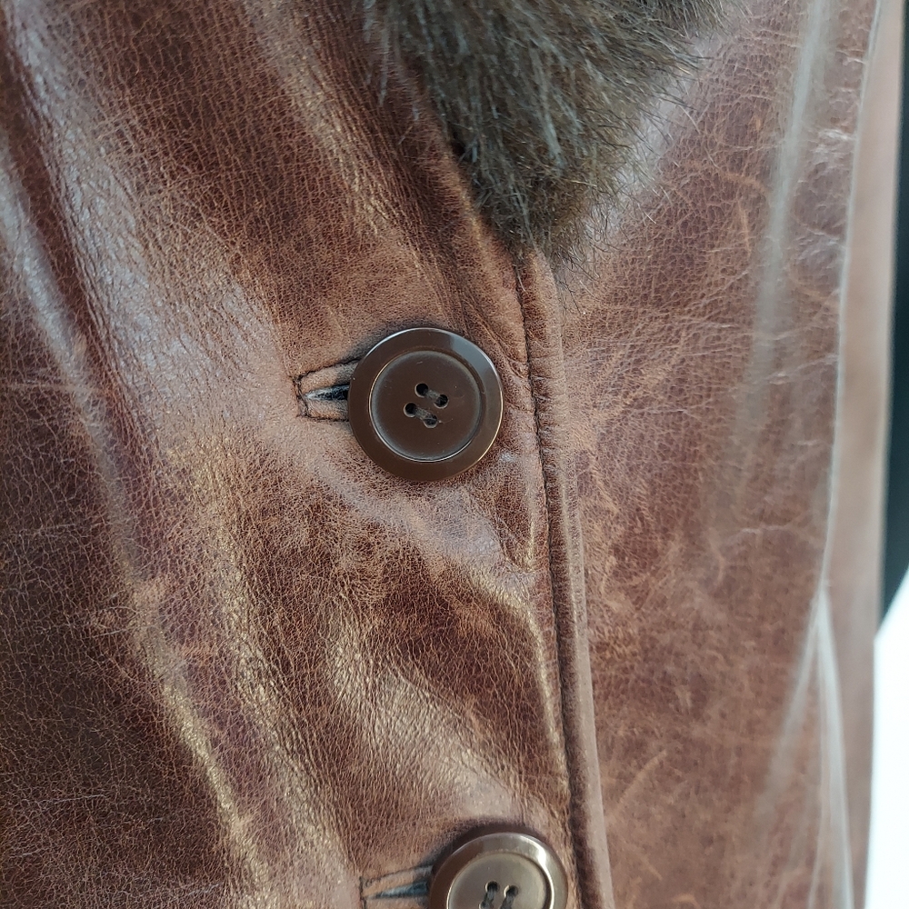 Guess Brown Leather Jacket with Faux Fur Collar - Picture 12 of 15